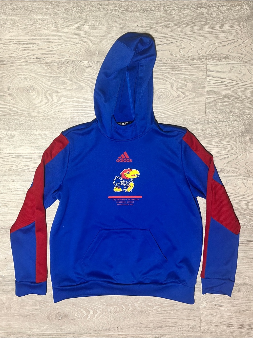 Adidas Kansas Jay Hawks Men’s Blue and Red Hoodie Sweater